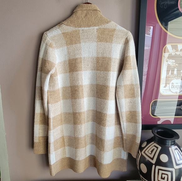 LOFT Women’s Open Front Ribbed Cardigan Beige & White Knit Size M NWT Soft - Picture 2 of 9
